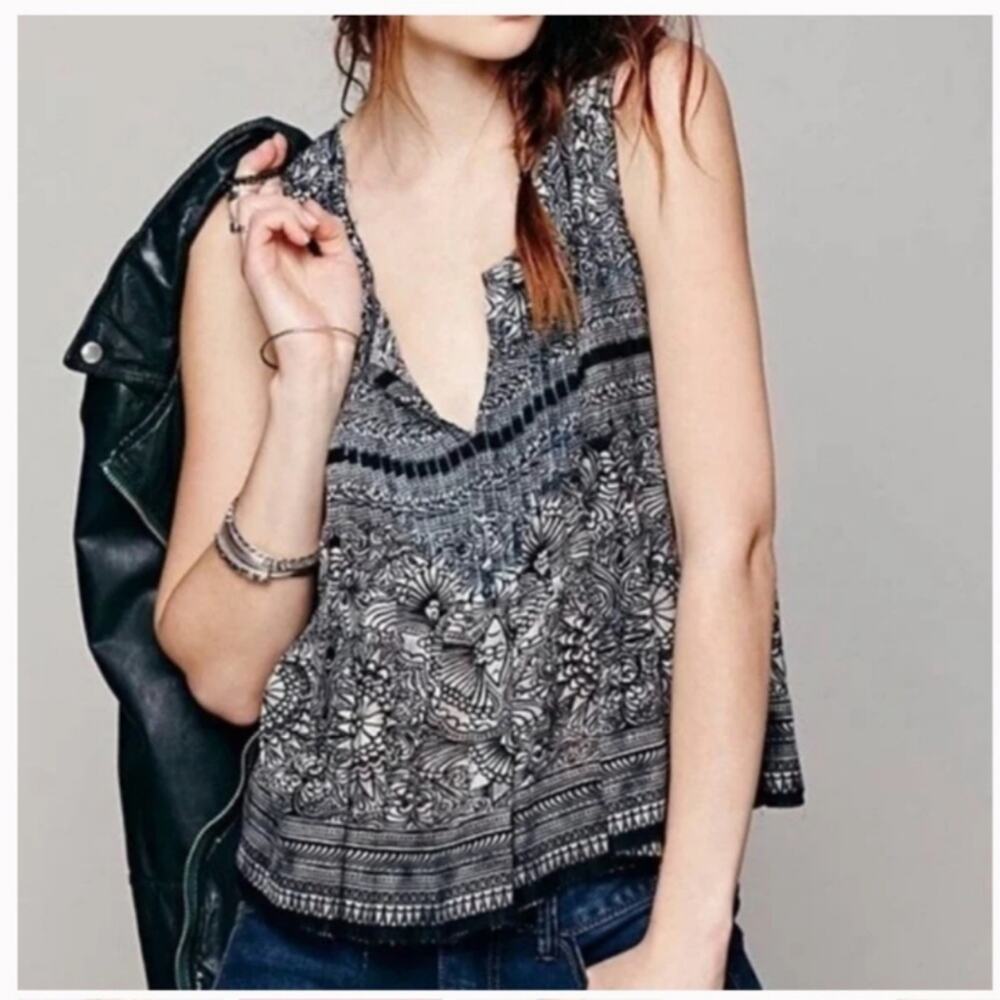 Free People Myna Tank  Raw Top Open Tie Back boho